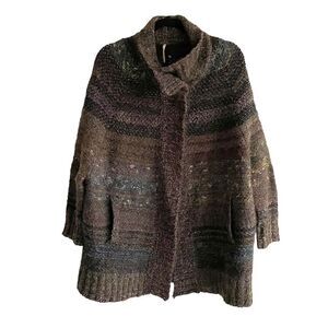FREE PEOPLE Wool Starlight Shadow Oversized Long Cardigan Sweater Brown XS